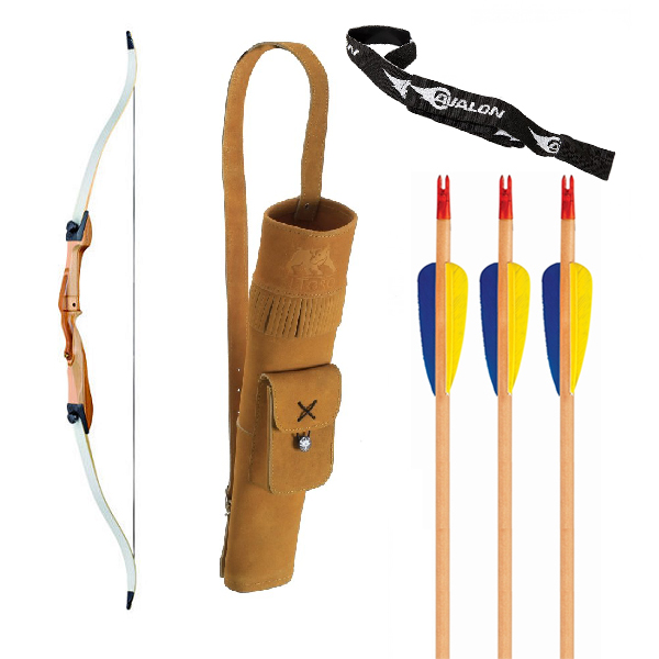 RED WITH THREE ARROWS RECURVE JUNIOR YOUTH BOW SET/ LONGBOW KIT 44" 
